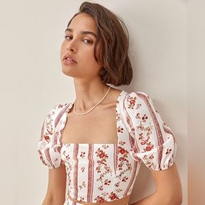 Reformation Yucca Square Neck Crop Top in Vienna Red Floral